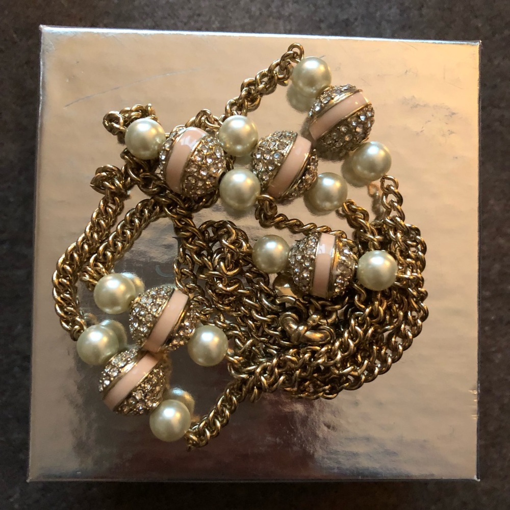 J Crew Pearl and Crystal Long Necklace